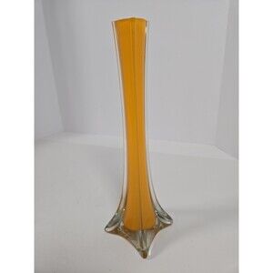 Vintage MCM Orange Cased Art Glass Bud Vase 12" Star Base